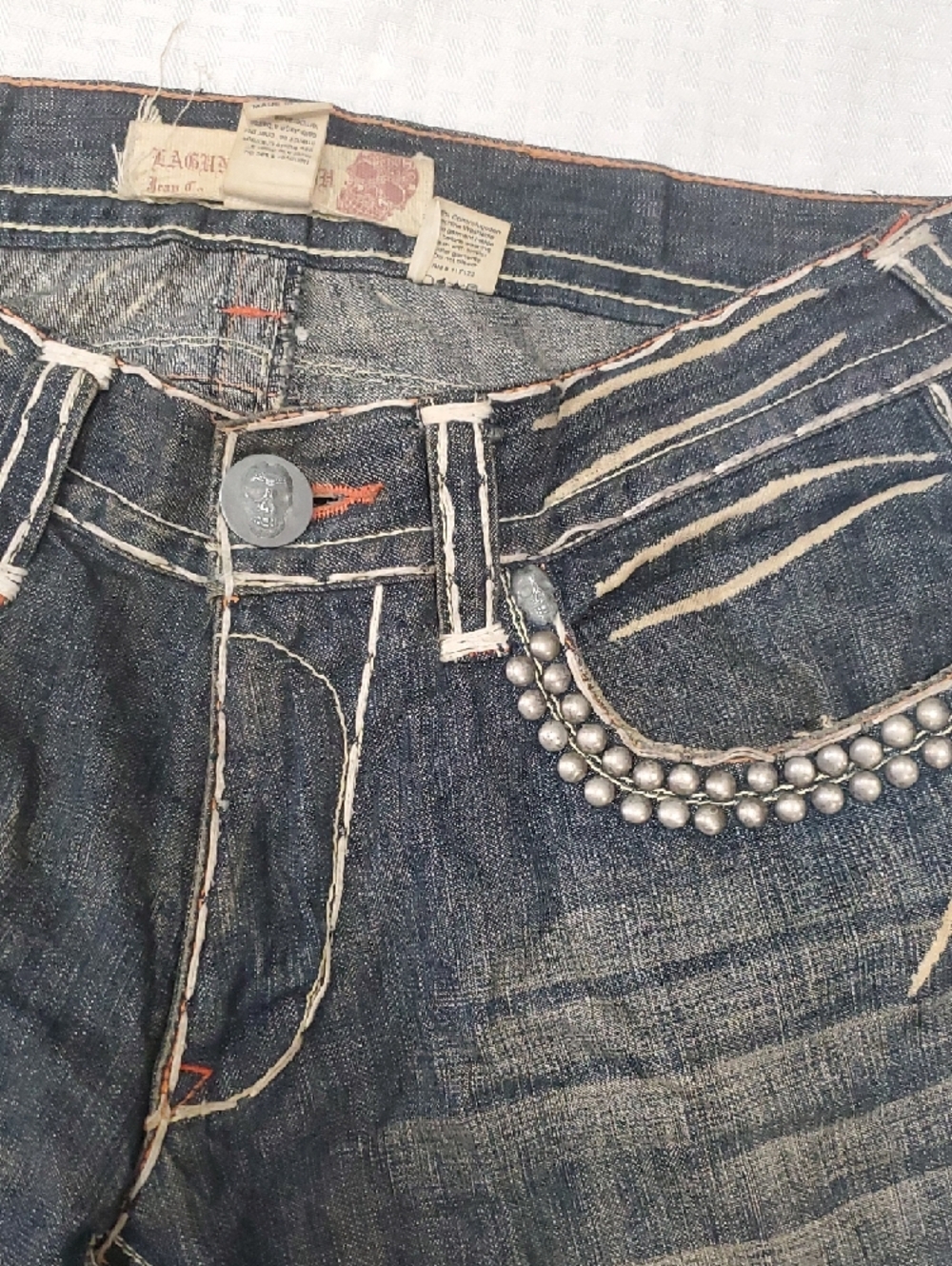 Y2k Laguna B Men's Straight leg  Jeans with Yellow Large Pocket  Detail - Picture 8 of 16